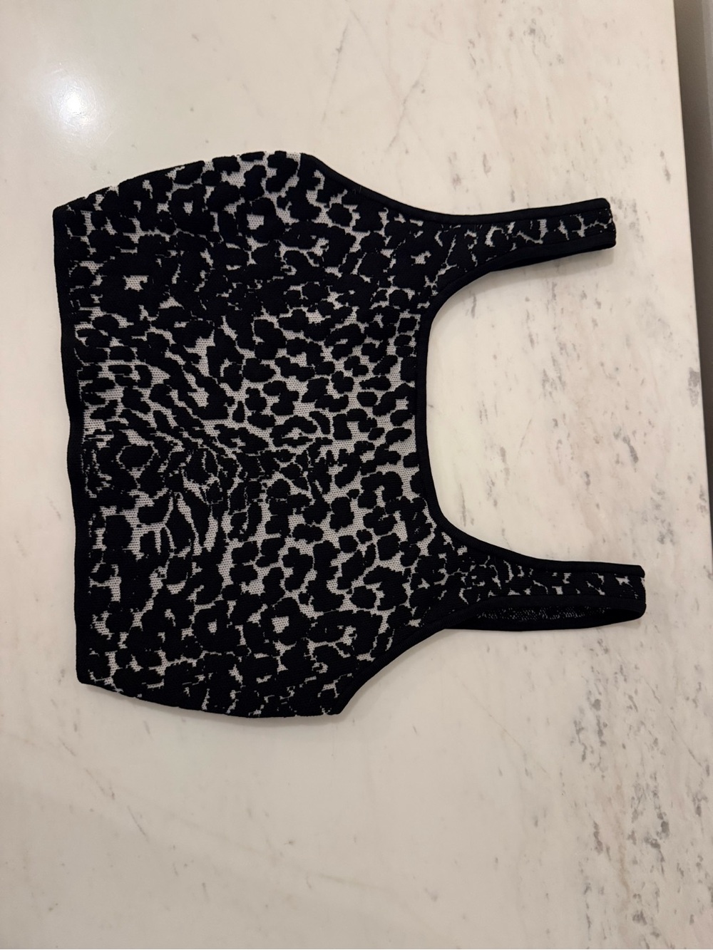 Babaton Black and White Leopard Knit Cropped Tank